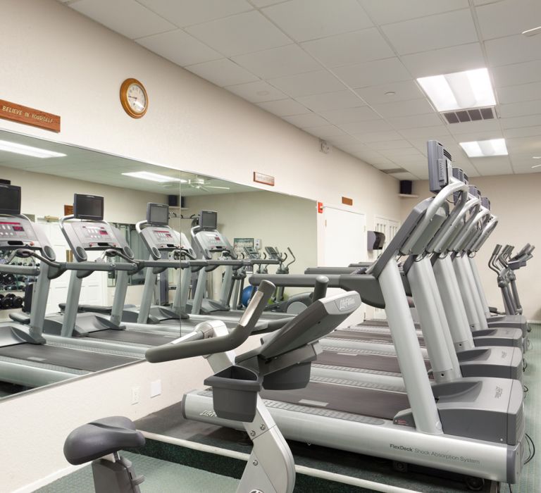 Exercise balls, gym weights and treadmills in the Island Grand Beach Resort's Spa &amp; Fitness Center