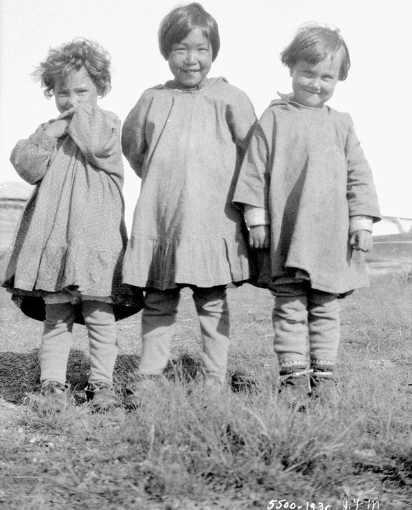 Two Métis Children with an Inuit Child at All Saints Residential School, Shingle Point, Yukon