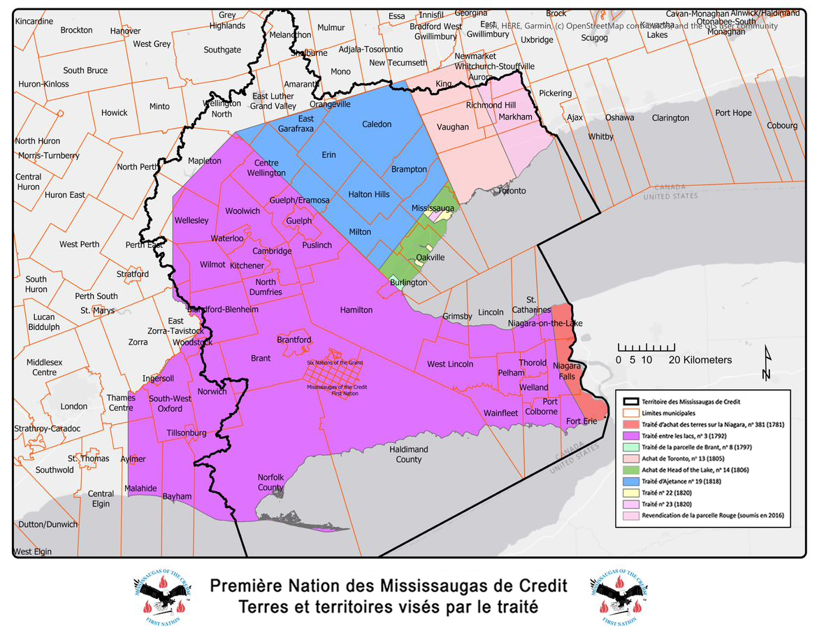 Territoires de la Première Nation des Mississaugas de Credit selon les traités