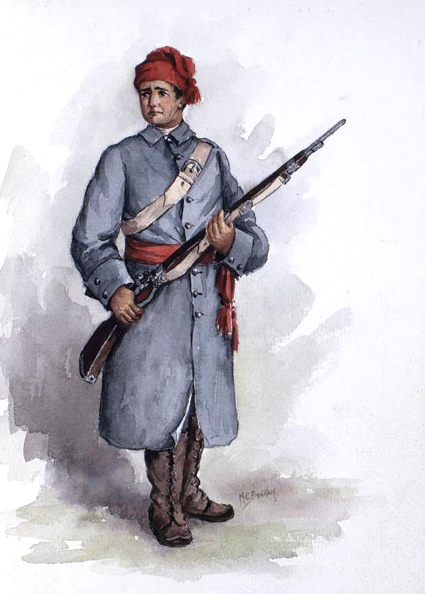 Peinture d'un milicien canadien-français