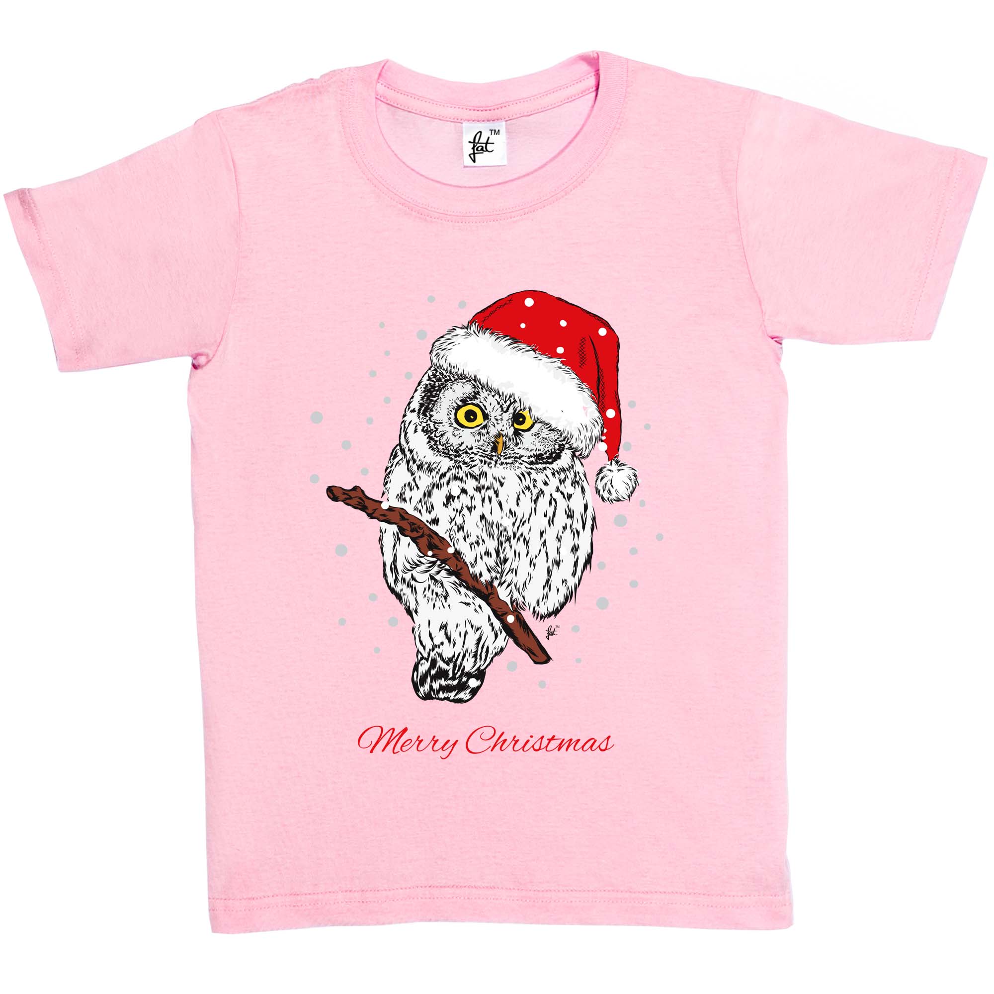 Christmas Owl Wearing Santa Hat Sat In Tree Snowing Kids Boys Girls T Shirt Ebay