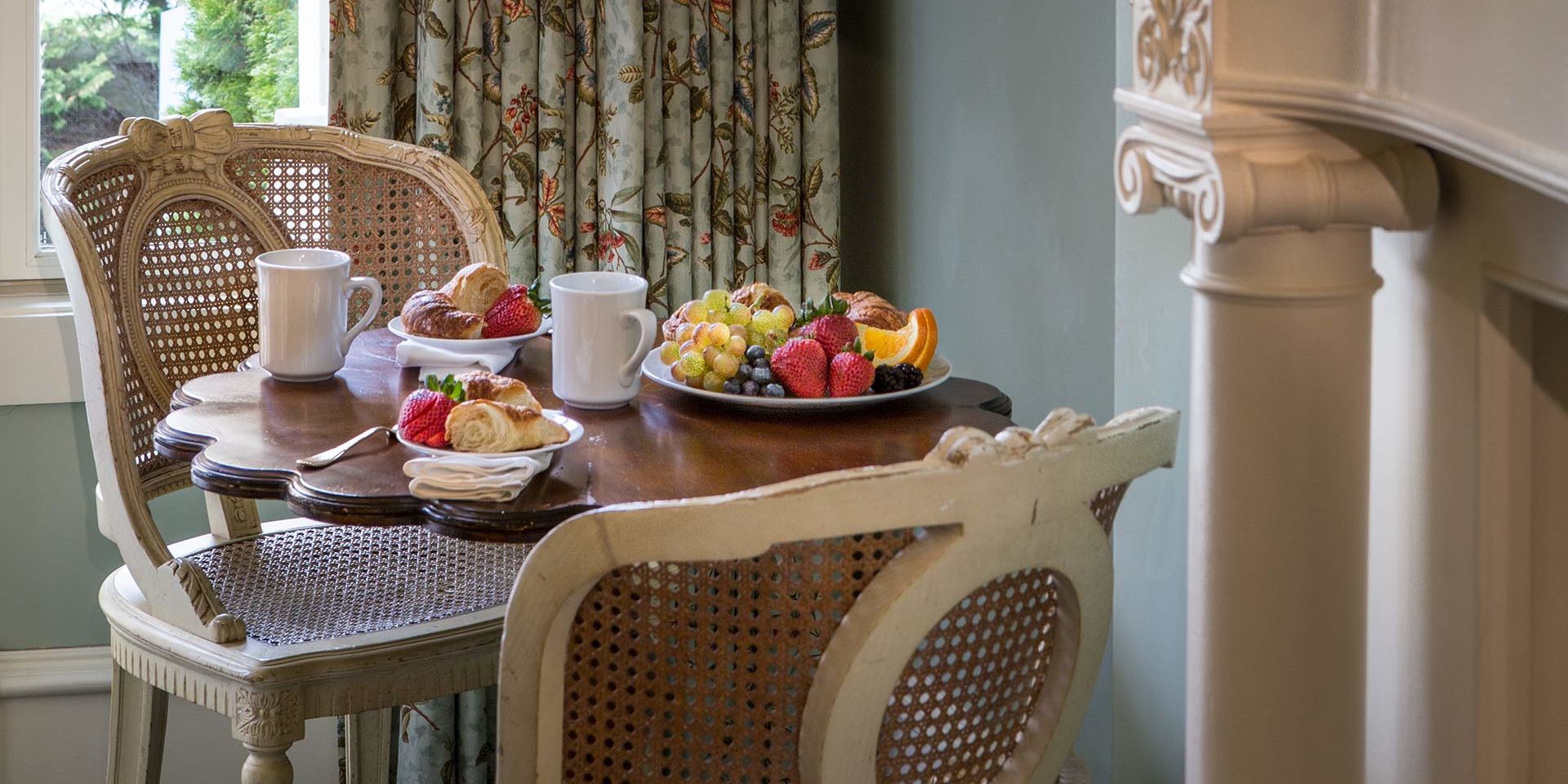 Enjoy a room service breakfast when you wake up inside the English Trellis Guest Room