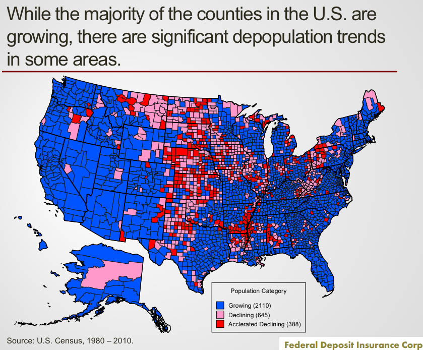 Rural area depopulation, U.S. Census 1980-2010