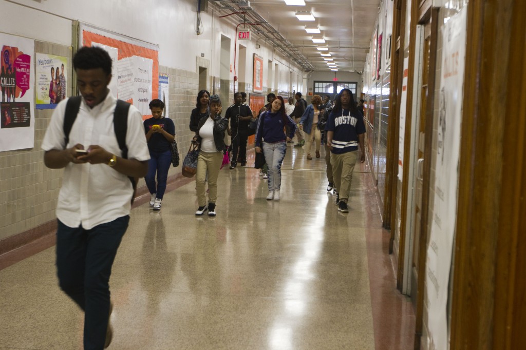 Students fill a hallway at Coolidge High School in Washington, D.C., between classes May 1, 2014. Coolidge opened as a whites-only school in 1940, today it's students are almost exclusively African-American and Latino and from low-income households.