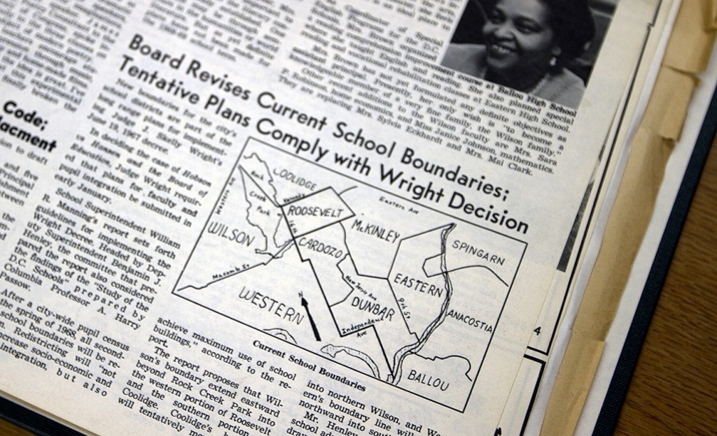 An article from the Wilson High School Beacon about the drawing of Washington, D.C. school boundaries to further integrate schools in 1968.