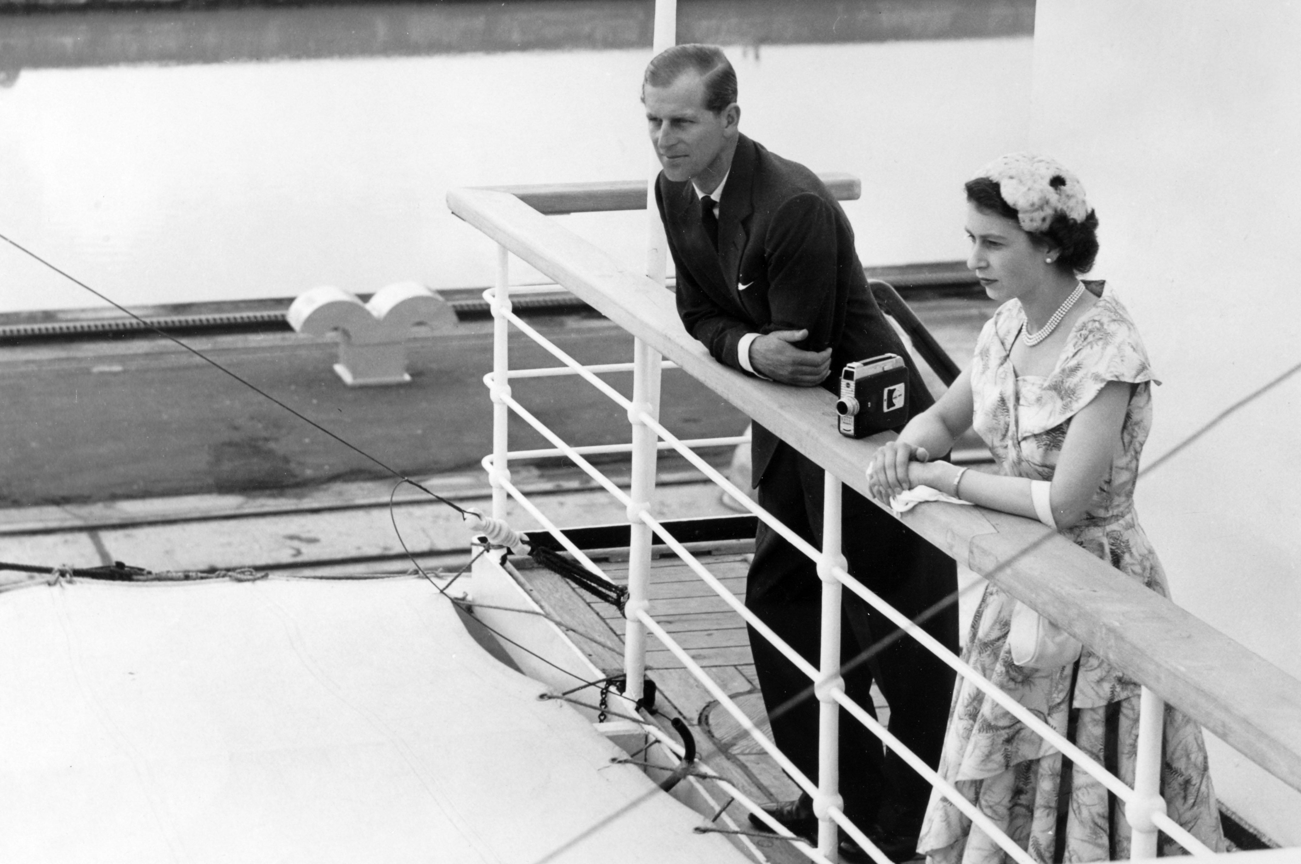 Queen Elizabeth II and the Duke of Edinburgh on board the Gothic as the ship negotiates the Miraflores locks in the Panama Canal on Dec. 3, 1953. Photo by Popperfoto/Getty Images