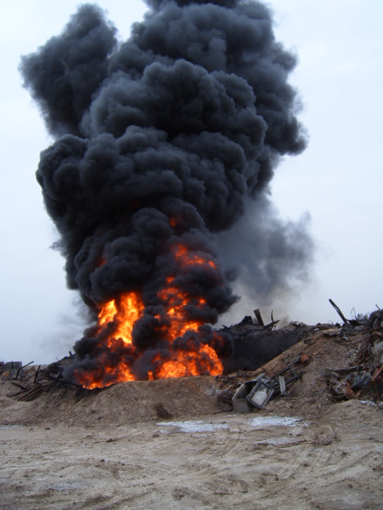 Grease fire at Camp Liberty, Baghdad International Airport, 2005. Photo by Gregory Blahnik