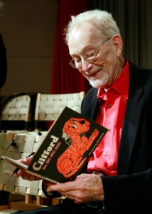 Norman Bridwell reads from a copy of the first Clifford the Big Red Dog book he wrote in 1963.