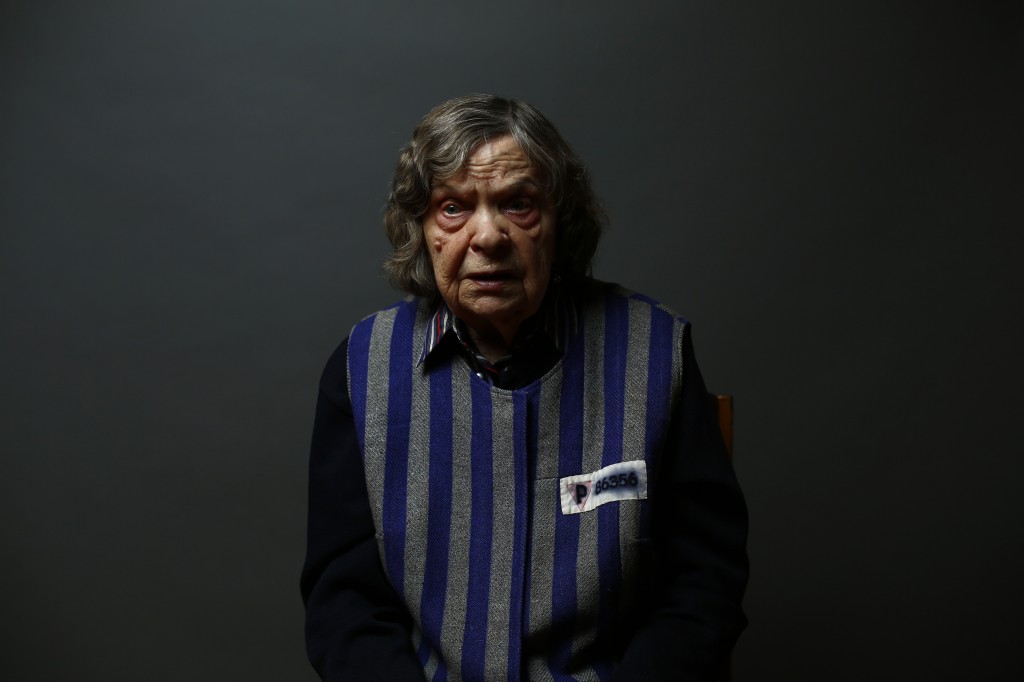 Auschwitz concentration camp survivor Jadwiga Bogucka poses for a portrait in Warsaw
