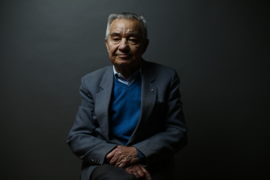 Auschwitz death camp survivor Stefan Sot poses for a portrait in Warsaw