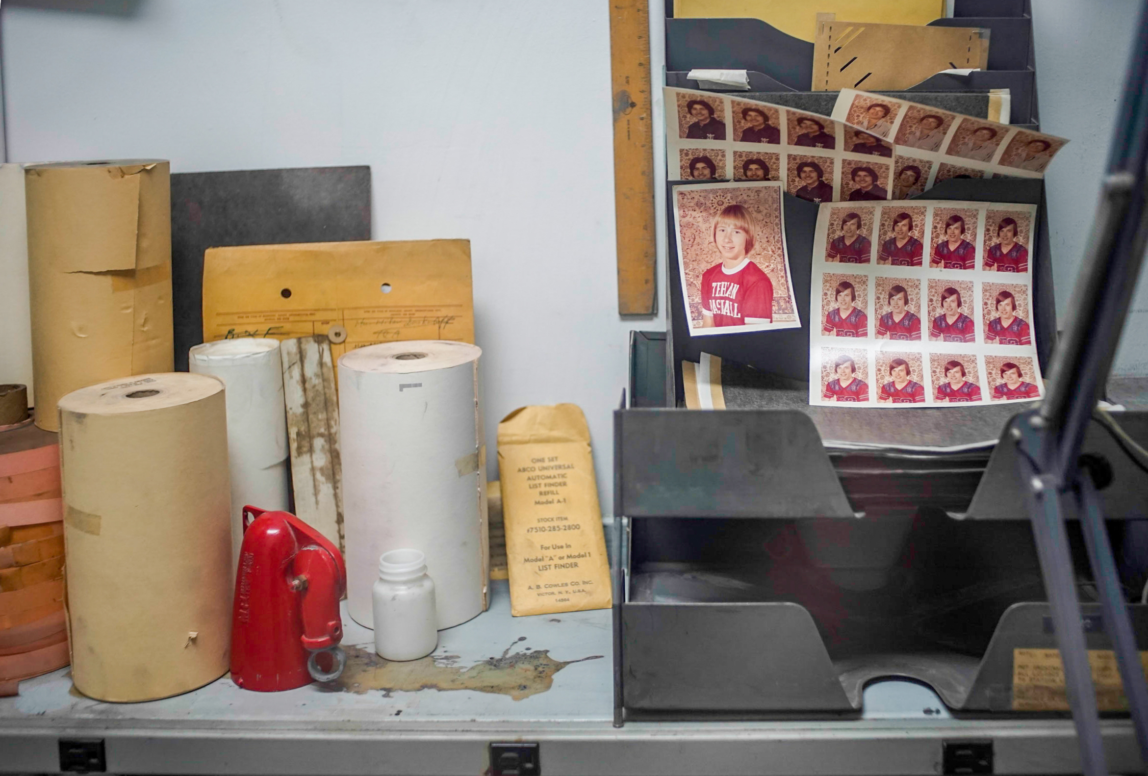 More detail of the alleged document forgery desk.