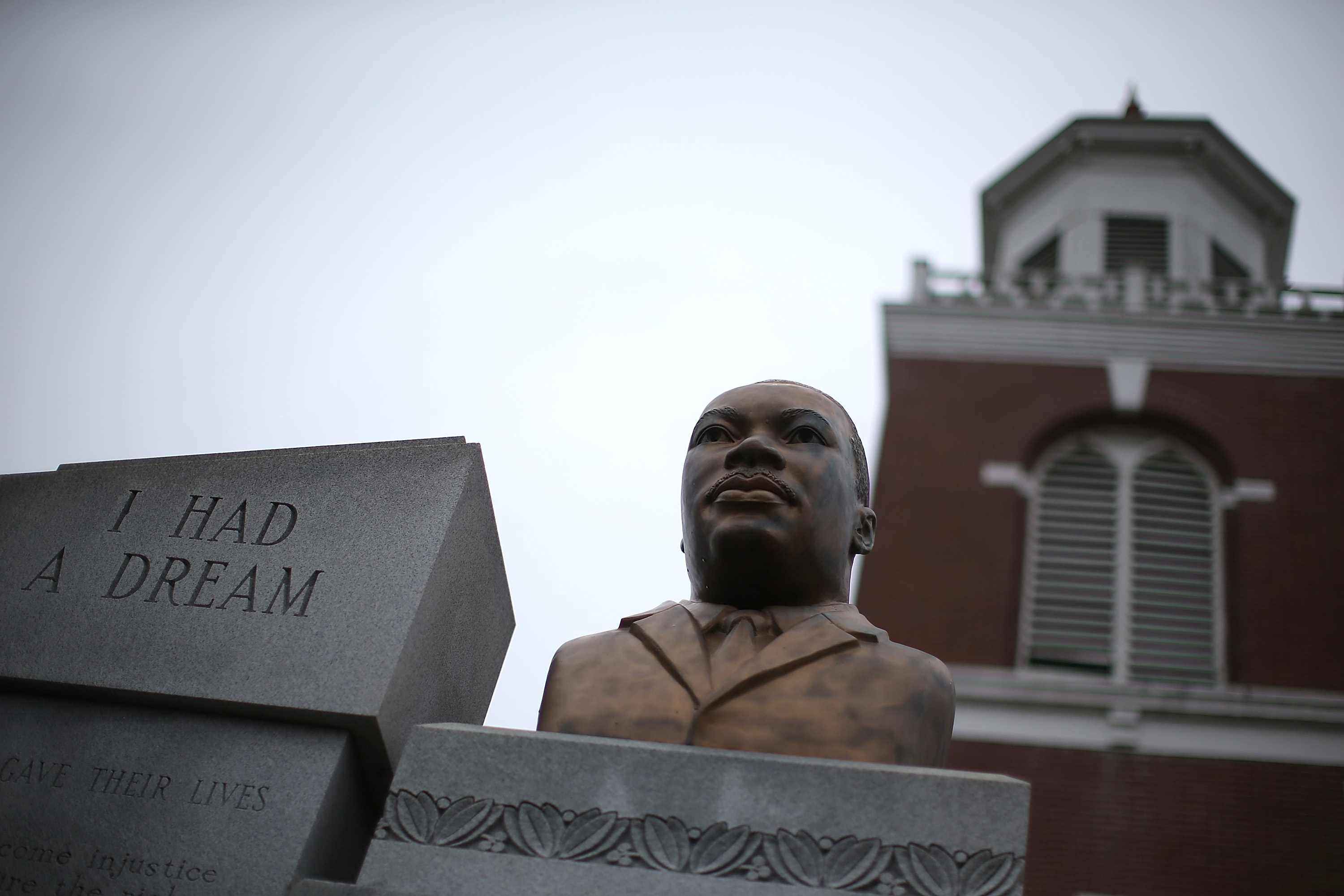 SELMA, AL - MARCH 05: A bust of Dr. Martin Luther King is displayed in front of the Brown Chapel AME Church on March 5, 2015 in Selma, Alabama. Selma is preparing to commemorate the 50th anniversary of the famed civil rights march from Selma to Montgomery that resulted in a violent confrontation with Selma police and State Troopers on the Edmund Pettus Bridge on March 7, 1965. (Photo by Justin Sullivan/Getty Images)