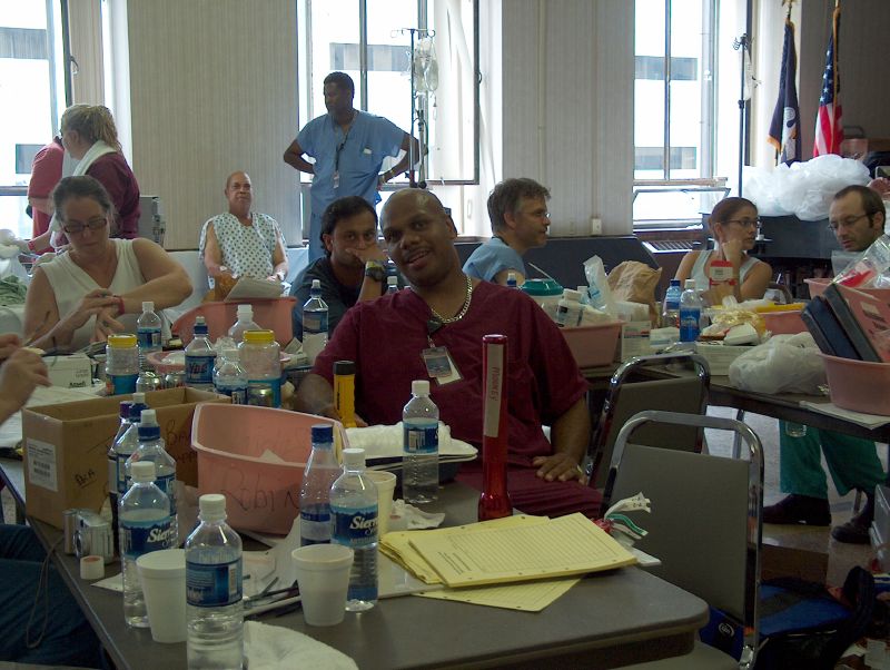 The Waiting Room Hospital staff waited in the auditorium on the second floor at Charity for five days before rescue came. They moved all E.R. patients and staff to the second floor of the hospital to avoid the rising floodwaters. -- Photo by Mooney Bryant-Penland