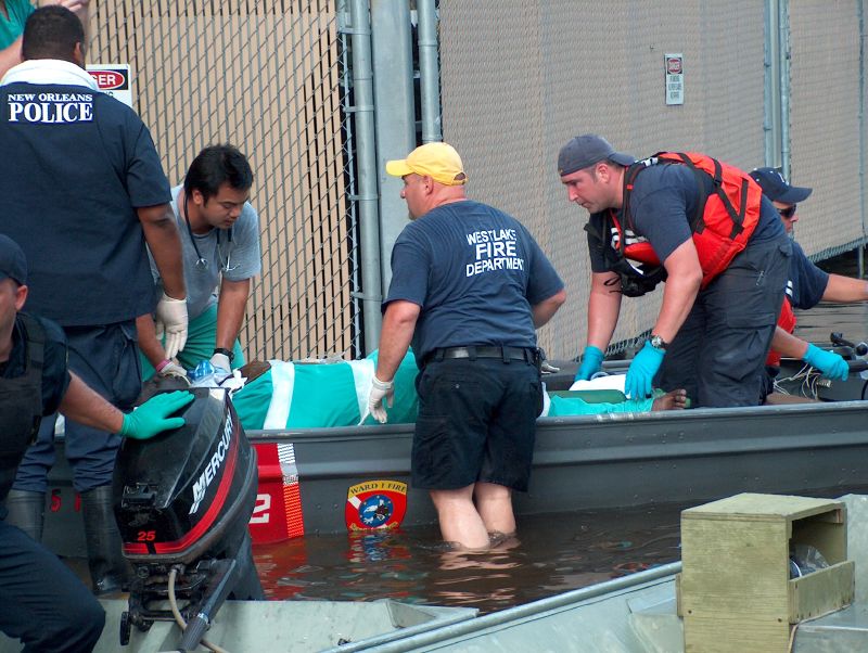 By Water This patient was taken by boat to Tulane Hospital for evacuation by helicopter. -- Photo by Mooney Bryant-Penland