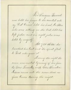 Part of a 22-page report 23-year-old Army captain named Charles A. Leale wrote a few hours after President Lincoln died. From: the Office of the Surgeon General (War), 1775-1959, Entry 12, Letters Received, 1818-1889, National Archives Building, Washington, DC 