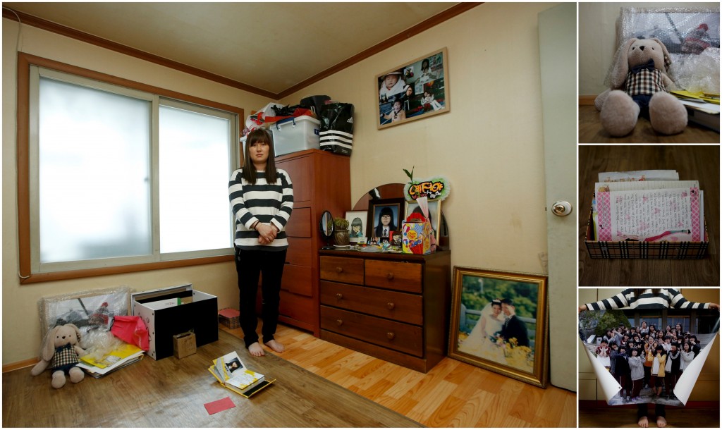 Eom Ji-yeong, the mother of Park Ye-ji, a high school student who died in the Sewol ferry disaster, poses for a photograph in her daughter's room, as well as details of objects, in Ansan April 8, 2015. Eom said: "Every relic of our children is still there. Id like to find them ... Id also like to know the truth and the reason why they were not ordered to escape the ferry.