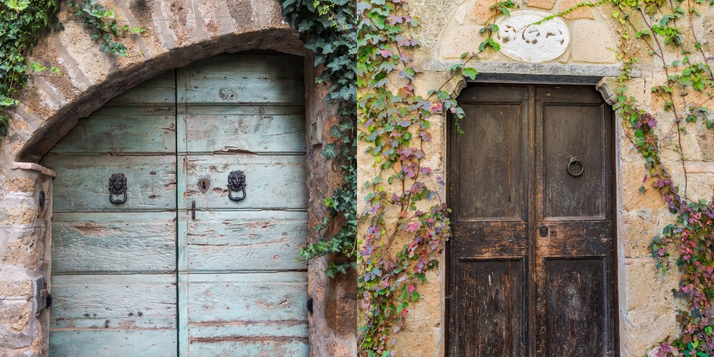 A pair of doors in Civita di Bagnoregio, a small town in Central Italy that dates back 2500 years. Photo by Frank Carlson