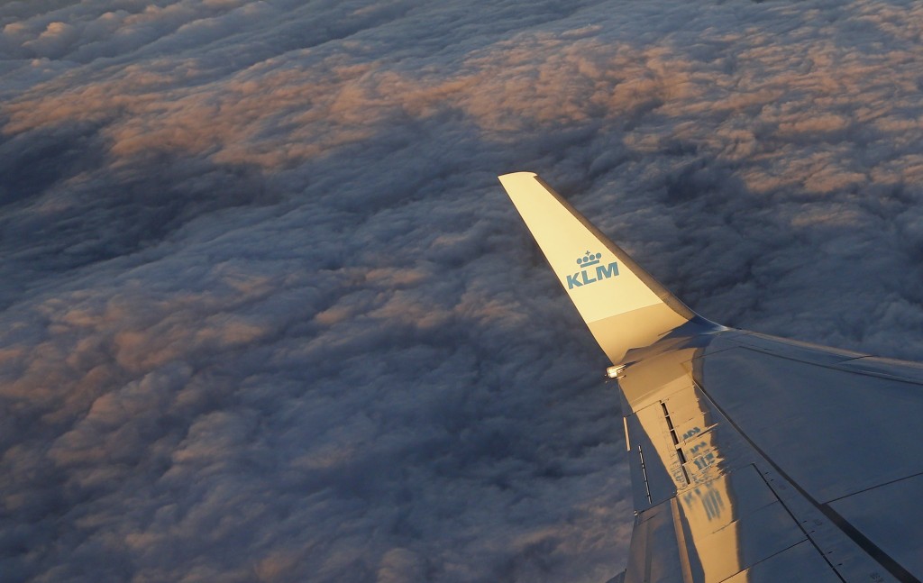 A blended winglet is seen on the left wing of a Boeing 737 airplane of Dutch airline company KLM near Vienna. The wing tip extensions are used to reduce induced drag, provide extra lift and save fuel. Photo by ALEXANDER KLEIN/AFP/via Getty Images)