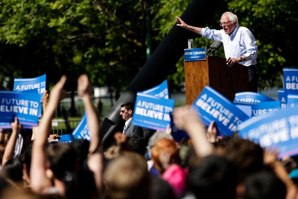 Bernie Sanders speaks at a campaign rally in Stockton, California, United States,on May 10. Photo by Max Whittaker/Reuters