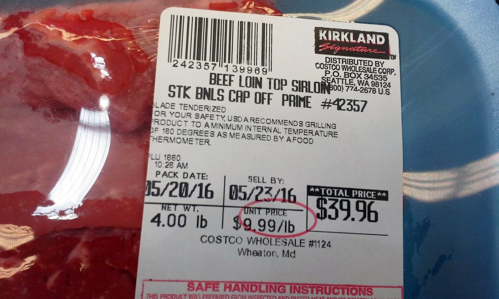 The label on "blade tenderized" beef sold at Costco recommends 160 degrees as the minimum internal temperature, which doesn’t require a 3-minute rest time. Photo by Lydia Zuraw/Kaiser Health News