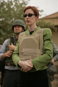 Dr. Meghan O'Sullivan, senior fellow at Harvard Kennedy School, is briefed by U.S. Marines with Personal Security Detachment, I Marine Expeditionary Force (I MEF), at the Rotunda aboard Camp Fallujah in Iraq in 2008. Photo by Lance Cpl. Lindsay L. Sayres/U.S. Marine Corps