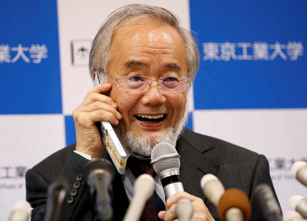 Yoshinori Ohsumi, a professor of Tokyo Institute of Technology, attends a news conference after he won the Nobel medicine prize at Tokyo Institute of Technology in Tokyo, Japan, October 3, 2016. Photo by REUTERS/Kim Kyung-Hoon