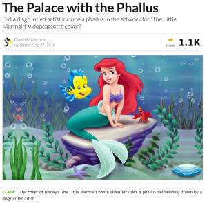 A screenshot of an debunked story on Snopes.com.