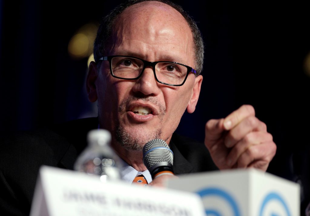 Former Secretary of Labor Tom Perez, a candidate for Democratic National Committee Chairman, speaks during a Democratic National Committee forum in Baltimore, Maryland. Photo by Joshua Roberts/Reuters