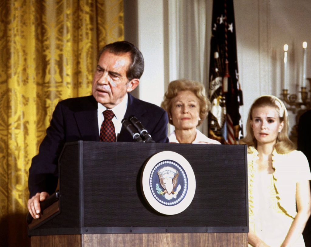 U.S. President Richard Nixon (L), in the White House East Room on August 9, 1974. Photo by Reuters