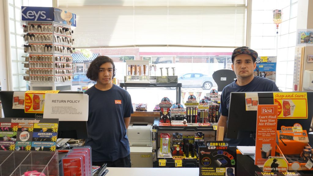 Jared and Jaden Hageman at the hardware store where they work in downtown Bowling Green. Photo by Alison Thoet