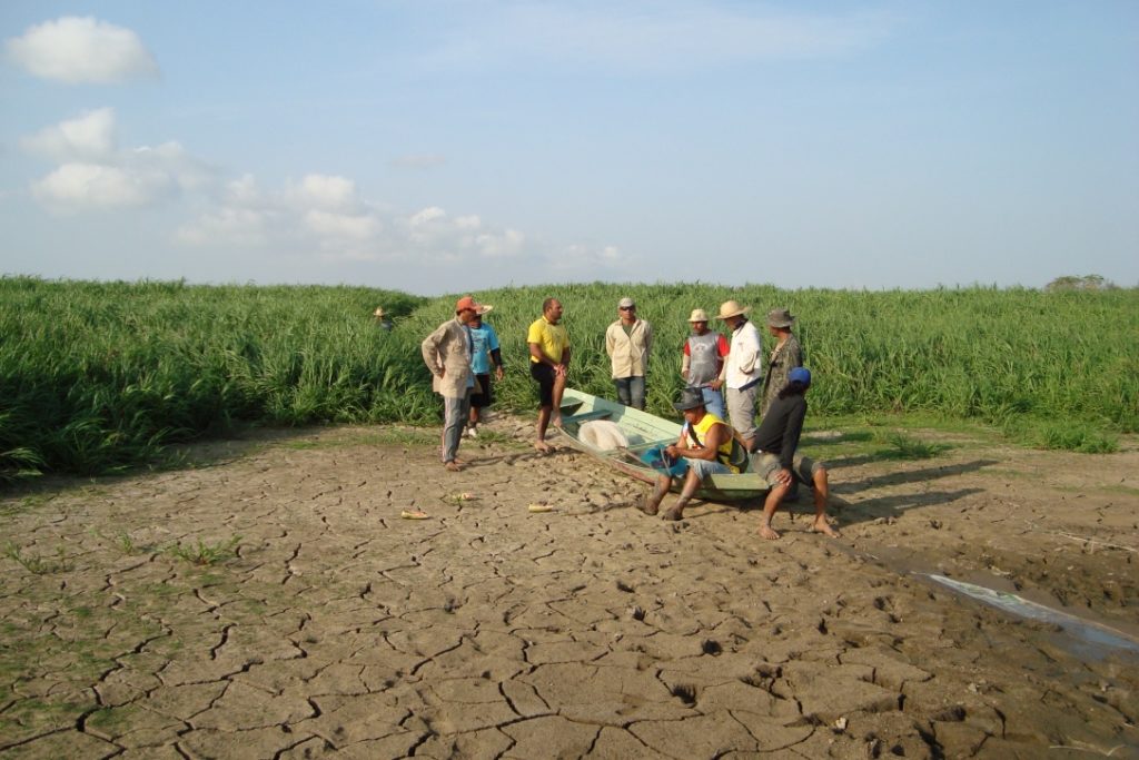 Fishermen take a break on a deforested lakeshore, where forests have been replaced by grasses. Photo by Leandro Castello/Virginia Tech