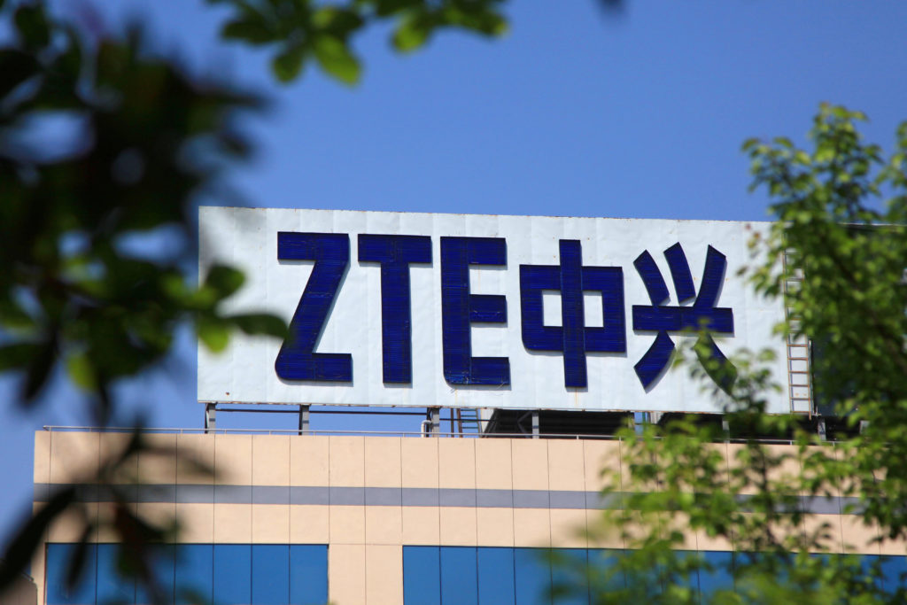 The logo of China's ZTE Corp. is seen on a building in Nanjing, Jiangsu province. Photo by a stringer via Reuters