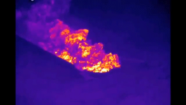 A thermal video of a pyroclastic flow taken at the Soufrière Hills volcano in Montserrat in November 2009. The bottom layer features a chaotic mass of lava rocks, said Janine Krippner, a volcanologist at Concord University, while hot gas and sandlike ash rises above. Image by Marc Bernstein/a href="https://youtu.be/2A3C0YsZue8" Montserrat Volcano Observatory/a