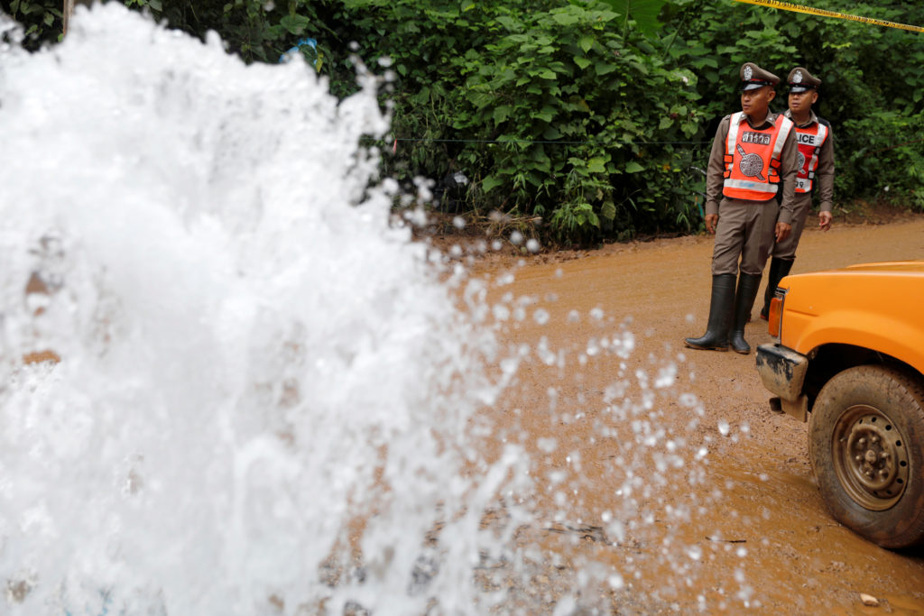 Generators are powering water pumps and refilling oxygen tanks for divers at the scene. Photo by Soe Zeya Tun/Reuters