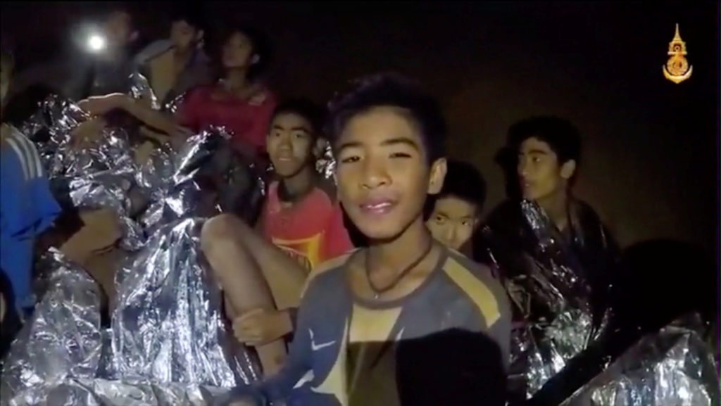 The boys were found July 2, 10 days after their coach led them into the Tham Luang cave system. Thai Navy Seal/Handout via Reuters TV