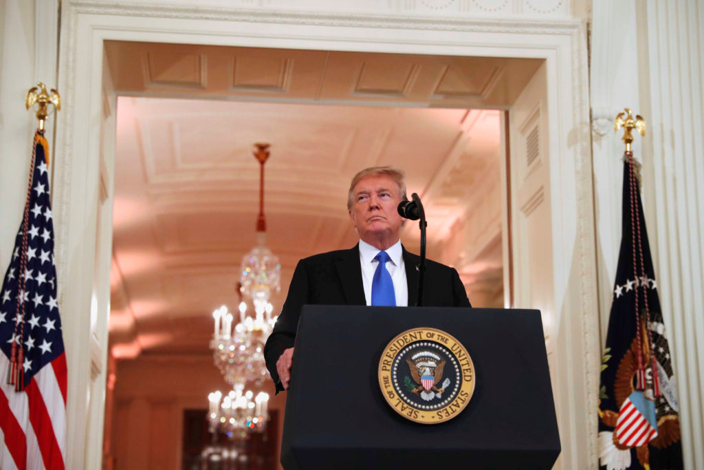 U.S. President Donald Trump prepares to introduce his Supreme Court nominee judge Brett Kavanaugh in the East Room of the White House in Washington, U.S., July 9, 2018. REUTERS/Leah Millis - RC1868777D50