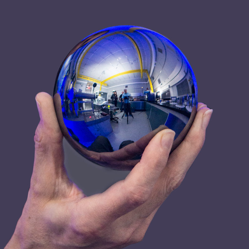 A silicon sphere similar to the ones created for the Avogadro Project. The spheres used in the project have been called "the roundest objects in the world." Image courtesy of NIST.