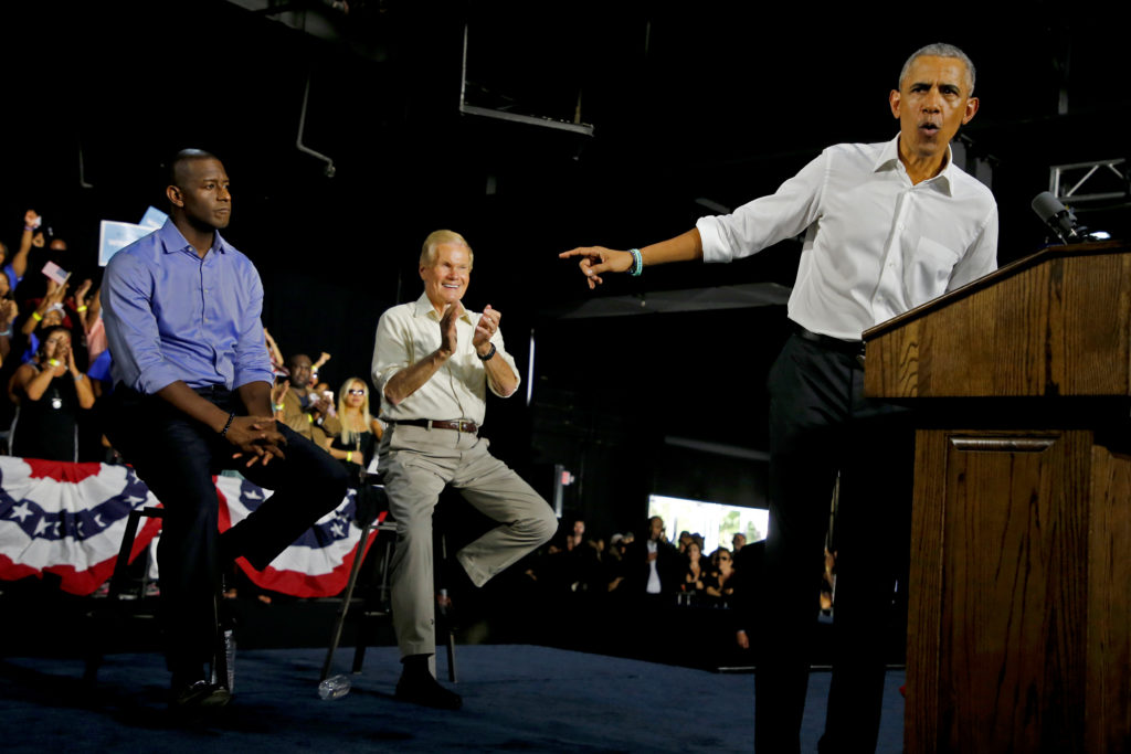 Former U.S. President Barack Obama campaigns for Democrats, U.S. Senator Bill Nelson and and Gubernatorial candidate Andrew Gillum in Miami, Florida, U.S. November 2, 2018. Photo by Joe Skipper/Reuters