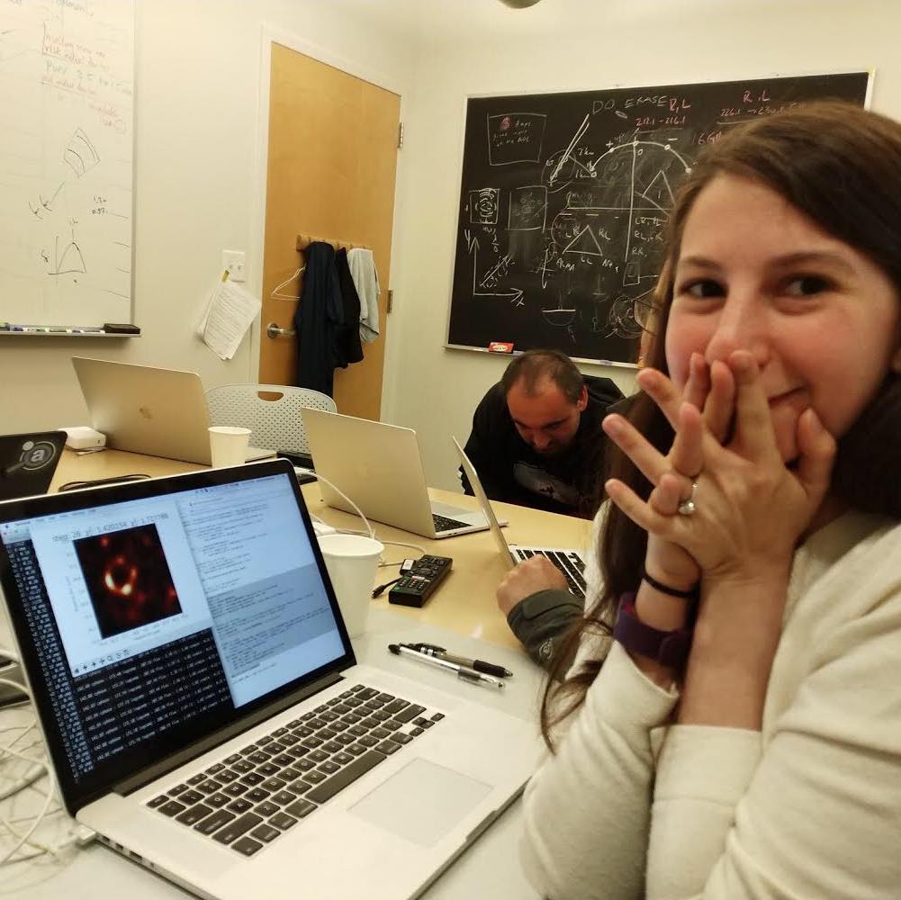 Imaging scientist Katie Bouman watching the first reconstructed image of a black hole emerge from the Event Horizon Telescope data. Image courtesy of Katie Bouman