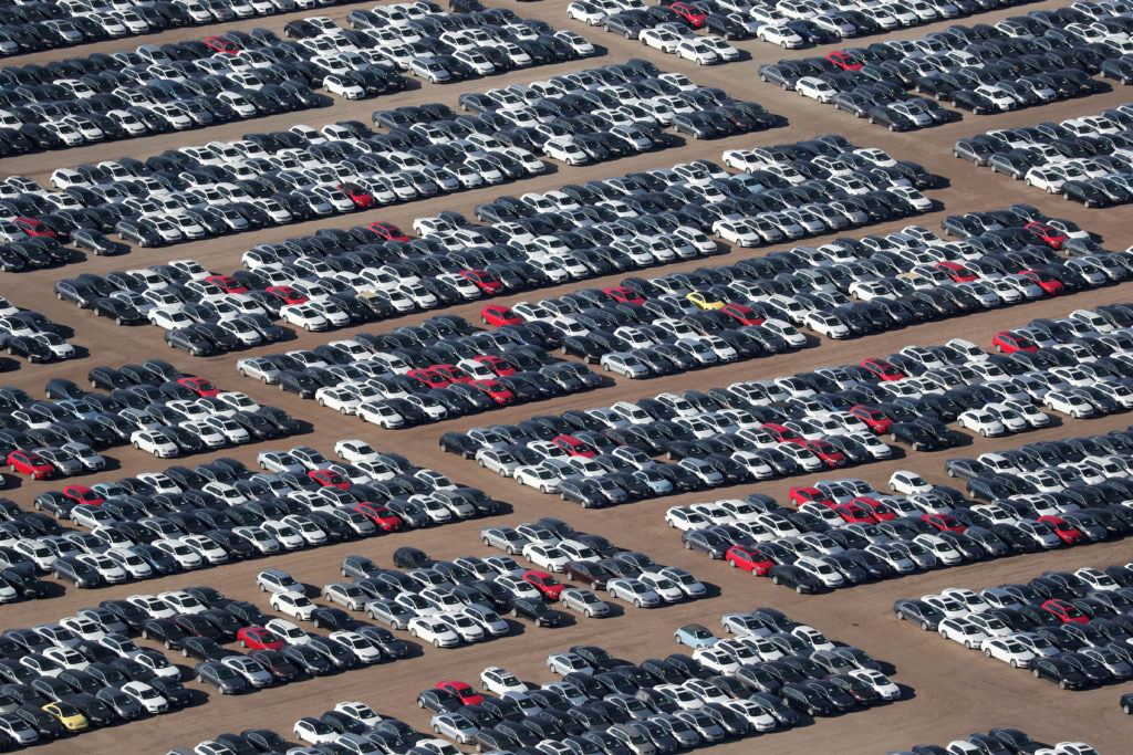 Reacquired Volkswagen and Audi diesel cars sit in a desert graveyard near Victorville, California, U.S. March 28, 2018. Photo by REUTERS/Lucy Nicholson