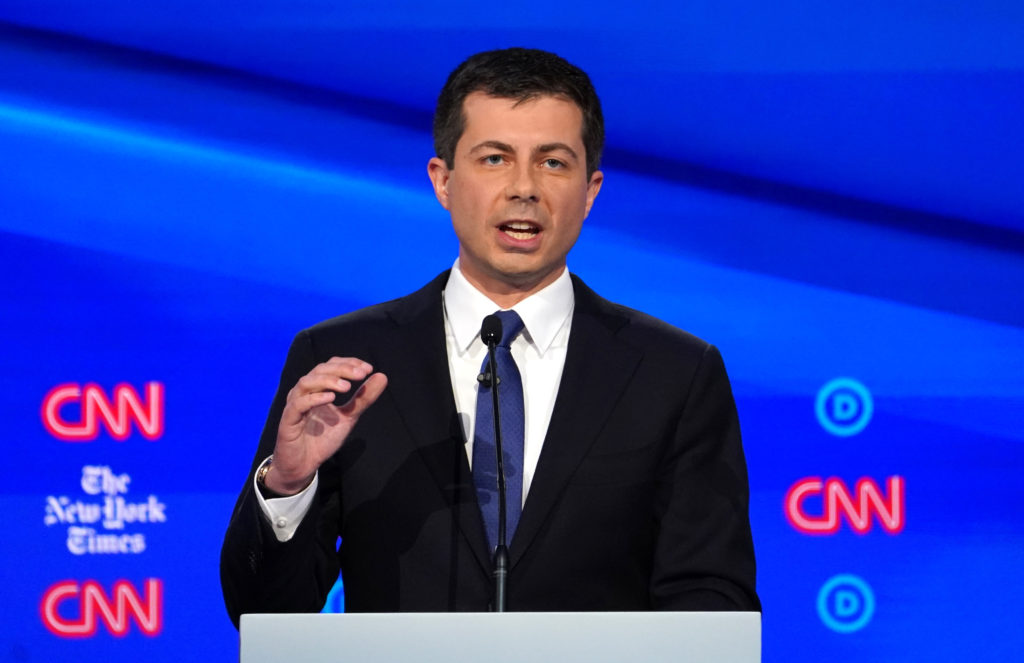 Democratic presidential candidate South Bend Mayor Pete Buttigieg speaks during the fourth U.S. Democratic presidential candidates 2020 election debate at Otterbein University in Westerville, Ohio U.S., October 15, 2019. REUTERS/Shannon Stapleton - HP1EFAG027G8A