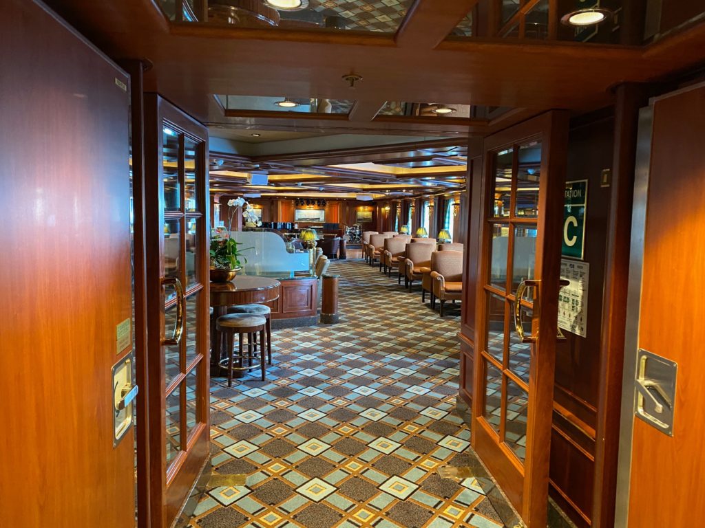 A bar stands empty on board the Diamond Princess, a luxury cruise ship held in quarantine off the coast of Japan until Feb. 19 to prevent further spread of novel coronavirus. Dozens of passengers have been diagnosed with the new illness. Photo courtesy of Sommer Gunia.