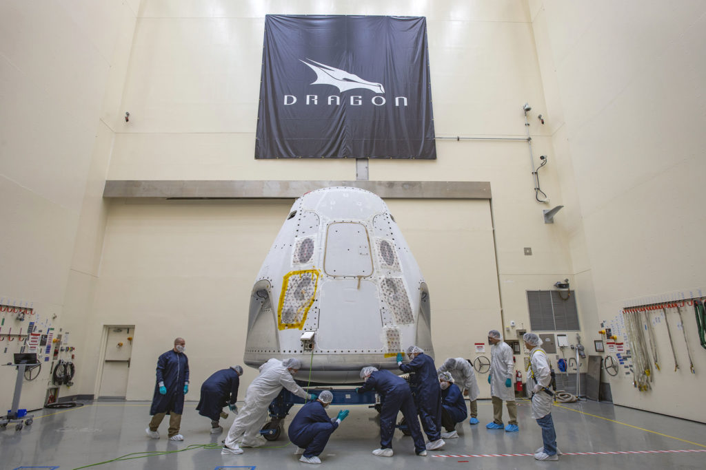 The SpaceX Crew Dragon spacecraft for its first crew launch from American soil arrived at the launch site on Feb. 13, 2020. Photo by SpaceX
