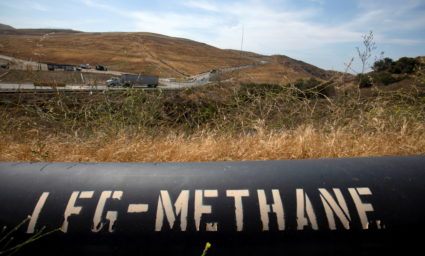 FILE PHOTO: A pipeline that moves methane gas from the Frank R. Bowerman landfill to an onsite power plant is shown in Irv...