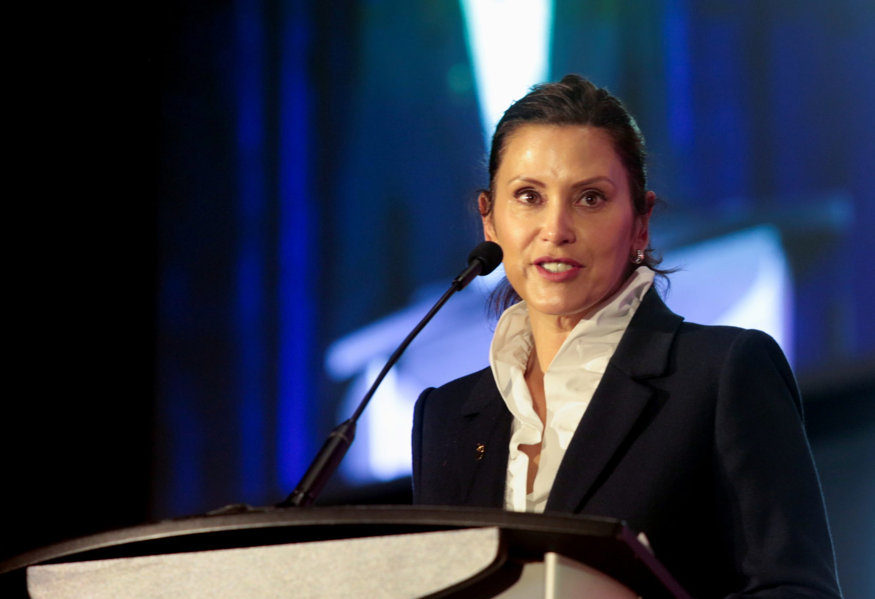Michigan Governor Gretchen Whitmer speaks during the Motor Bella 2021 auto show in Pontiac, Michigan, U.S., September 21, 2021. Photo by Rebecca Cook/REUTERS