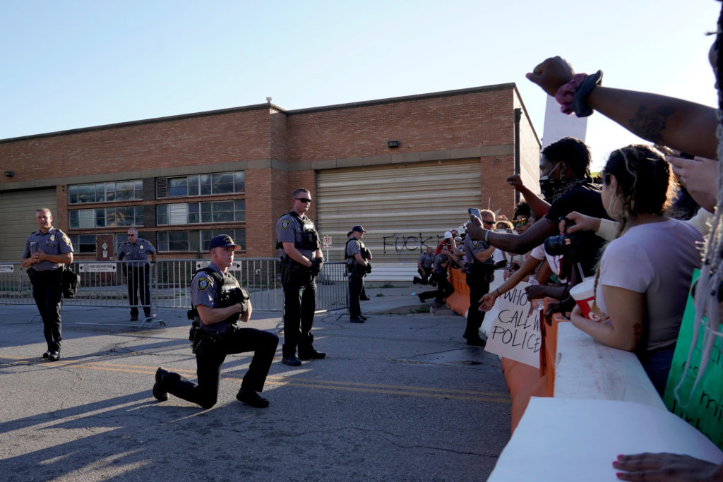 Oklahoma City officers guard police headquarters during nationwide demonstrations days after the police killing of George Floyd in Minneapolis. Photo by Nick Oxford/Reuters