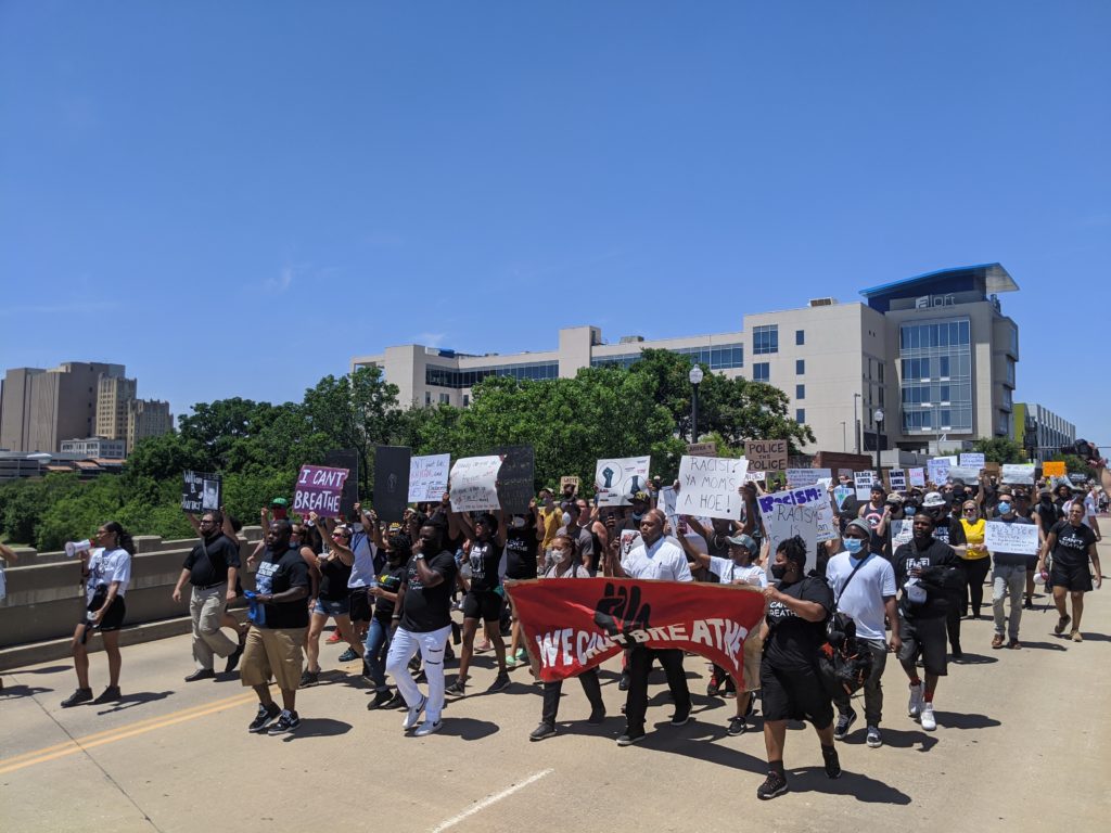 Oklahoma City residents marched in the streets demanding a change in police accountability as part of nationwide protests after the police killing of George Floyd in Minneapolis. Photo by Adam Kemp/ PBS NewsHour