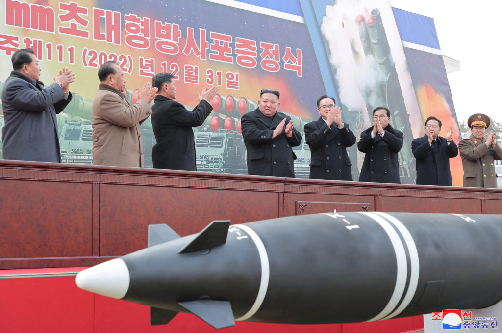 New super-large multiple rocker launchers presented before a plenary meeting of the ruling Workers' Party of Korea during ...