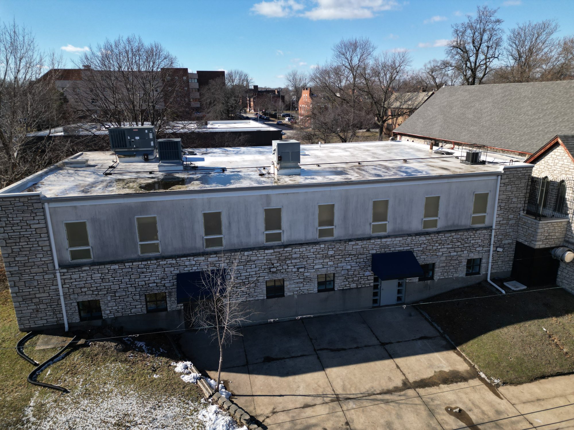 An overhead view of Grace House, a 24-hour safe haven in St. Louis that offers shelter and other resources to people without housing.