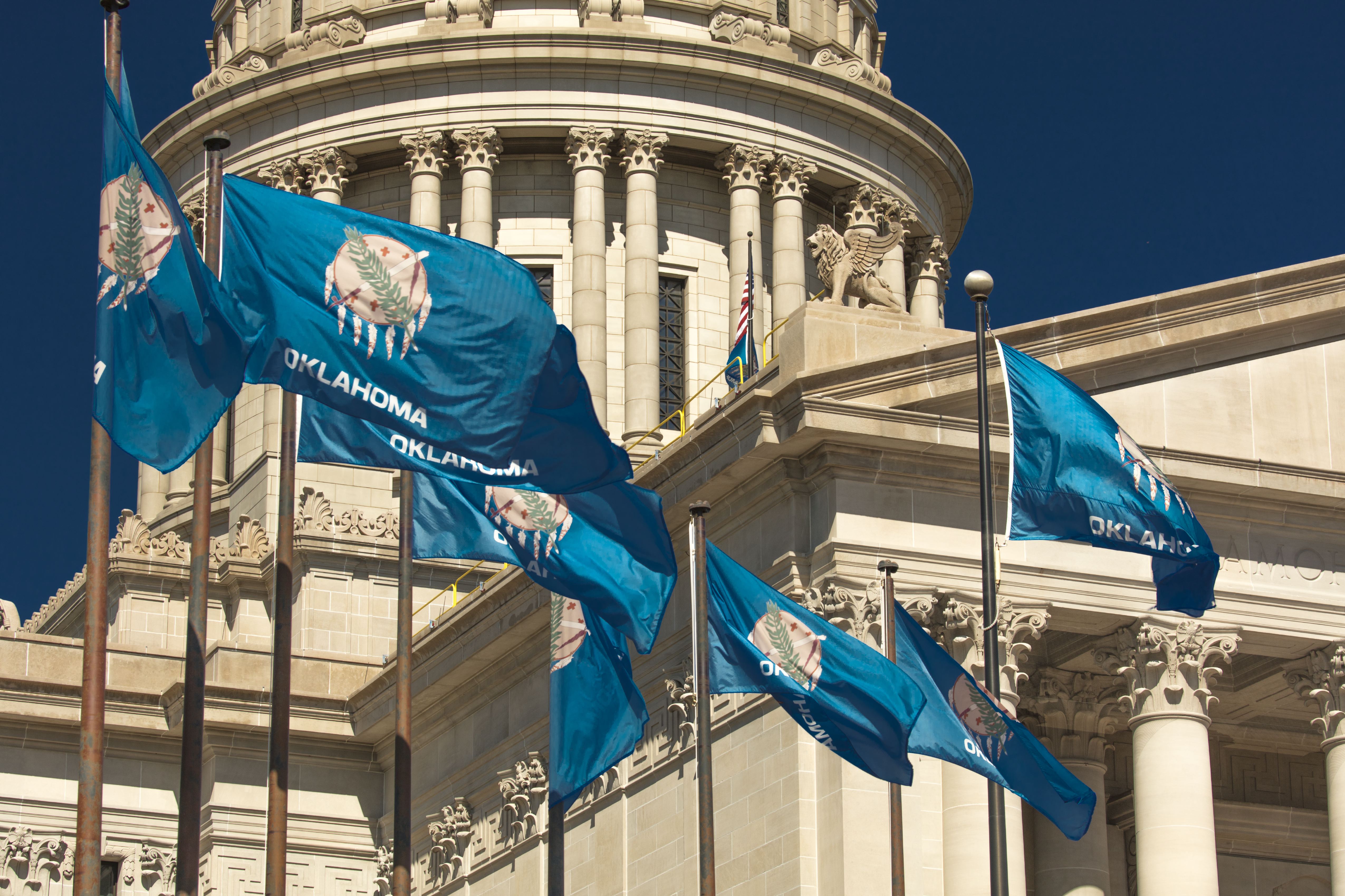 State Flag flies over Oklahoma State Capitol, Oklahoma City OK